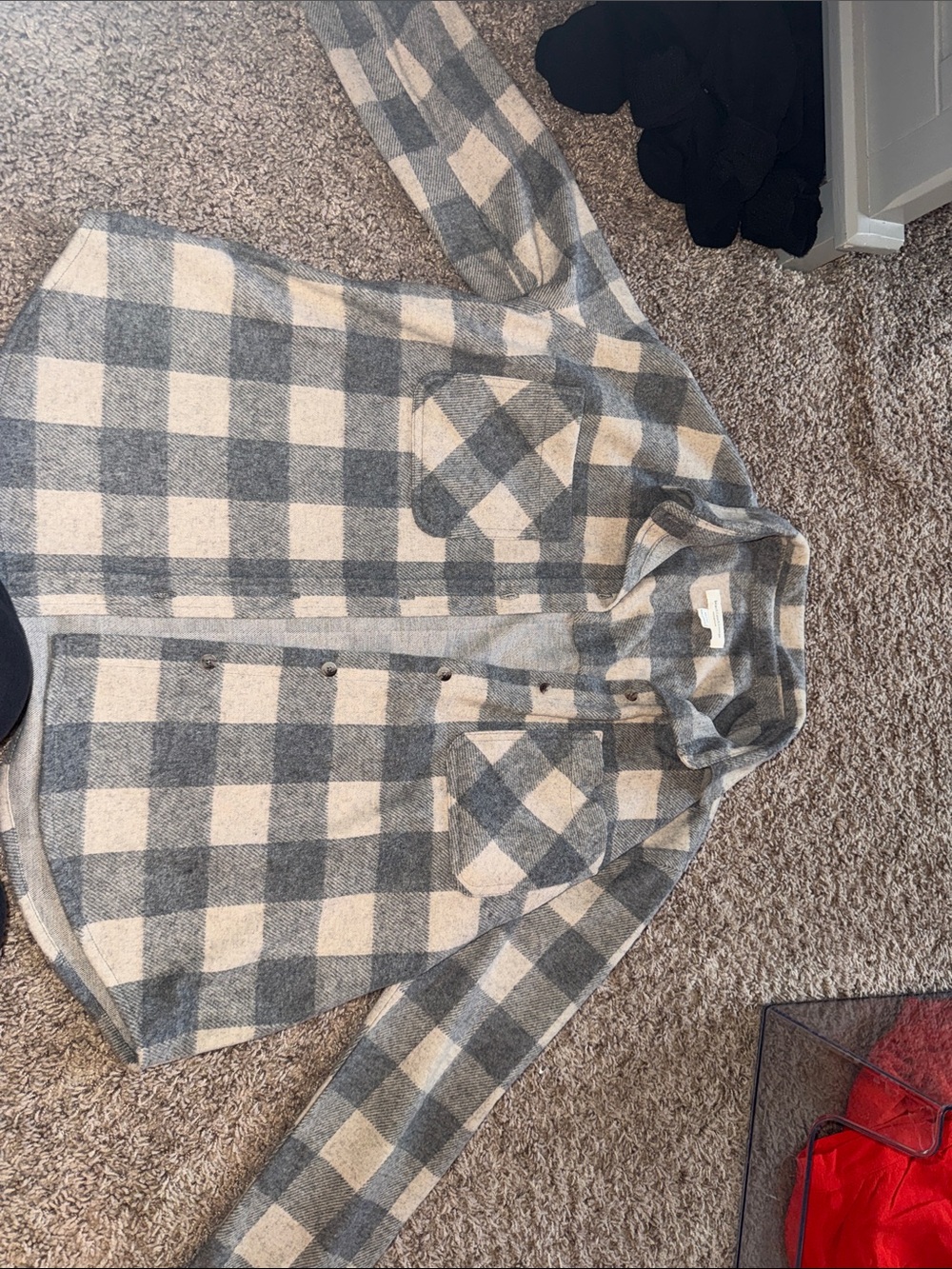 beach lunch lounge collection Gray & Cream Plaid Button-Up Shirt Jacket